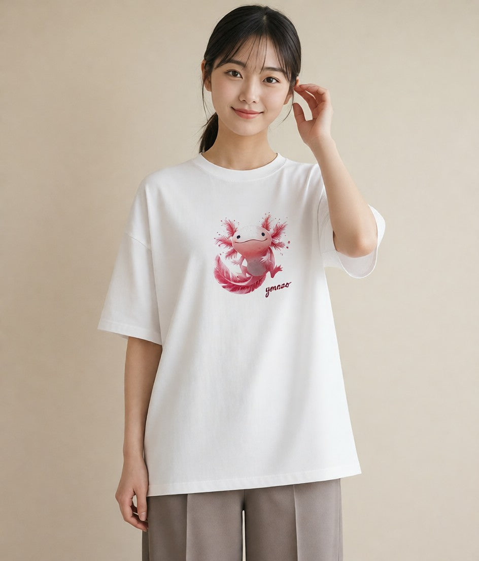 デザインTシャツ レディース ウーパールーパー ペット 動物 イラスト ヴィンテージ風 姉妹 送別ギフト 白T YMAZO