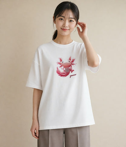 デザインTシャツ レディース ウーパールーパー ペット 動物 イラスト ヴィンテージ風 姉妹 送別ギフト 白T YMAZO