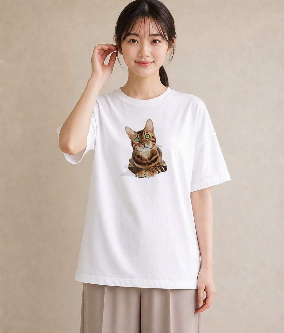 Tシャツ レディース サバトラ 猫 ねこ イラスト ラフ 旅行 母娘コーデ 白T YMAZO