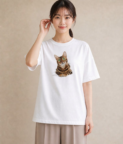 Tシャツ レディース サバトラ 猫 ねこ イラスト ラフ 旅行 母娘コーデ 白T YMAZO