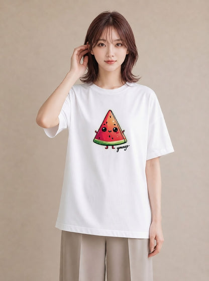 Tシャツ レディース すいか 食べ物 フード イラスト ミニマル デイリーウェア 休日 白T YMAZO
