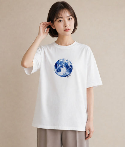 半袖Tシャツ レディース 三日月 星空 宇宙 イラスト カフェコーデ 旅行 母娘コーデ 白T YMAZO