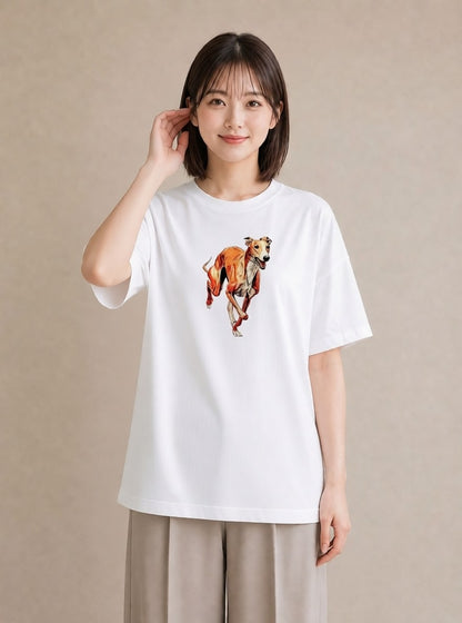 半袖Tシャツ レディース イタリアングレーハウンド 犬 いぬ イラスト ユニーク 誕生日プレゼント 綿100 白T YMAZO