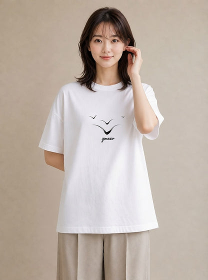 グラフィックTシャツ レディース パールピアス アクセサリー ナチュラル アンティーク イラスト お洒落 レイヤード 友達ギフト 白T YMAZO