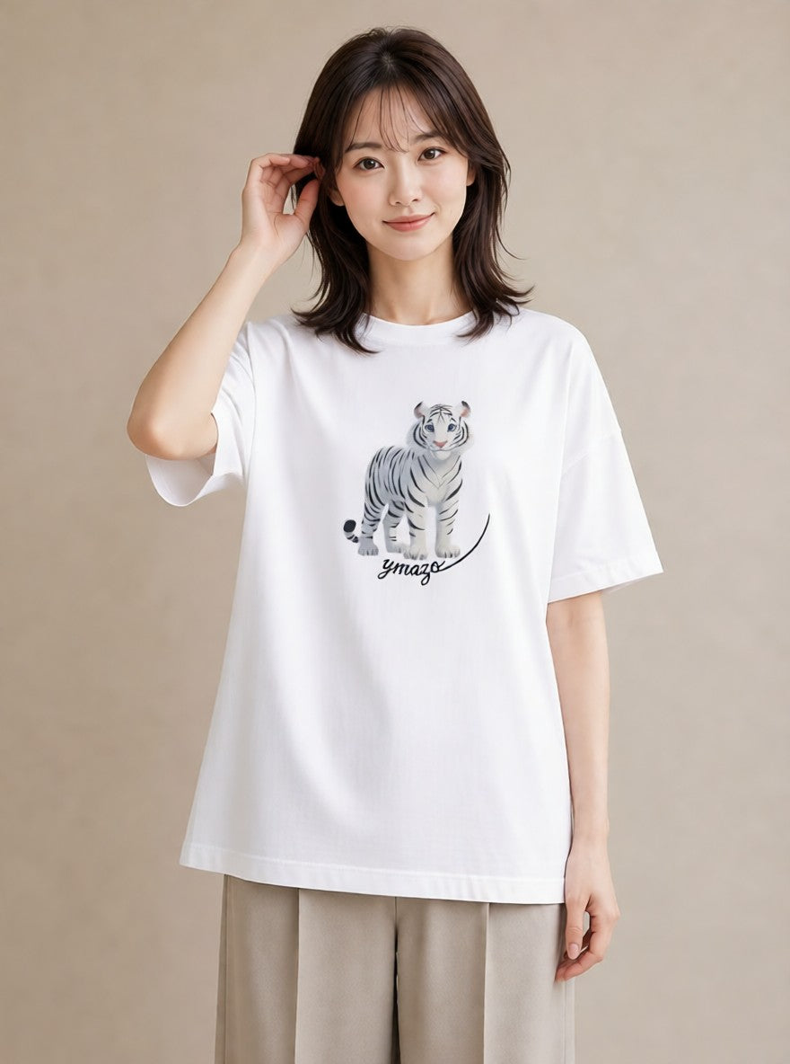 グラフィックTシャツ レディース とら 動物 アニマル イラスト 旅行コーデ 友達ギフト 部屋着 白T YMAZO