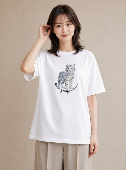 グラフィックTシャツ レディース とら 動物 アニマル イラスト 旅行コーデ 友達ギフト 部屋着 白T YMAZO