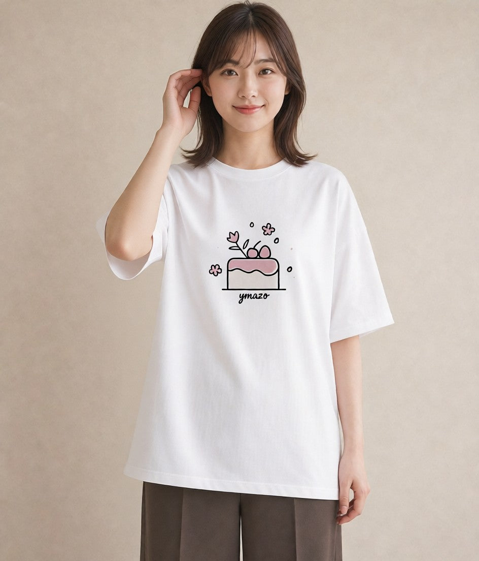 半袖Tシャツ レディース スイーツ お菓子 デザート イラスト きれいめカジュアル ミセス 春コーデ 白T YMAZO