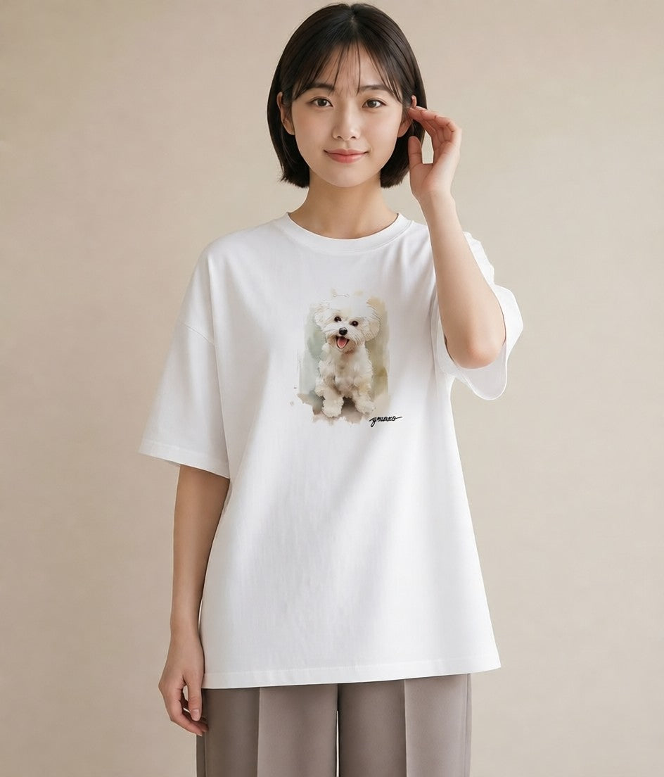 半袖Tシャツ レディース 子犬 犬 いぬ イラスト ラフカジュアル 秋コーデ おしゃれギフト 白T YMAZO