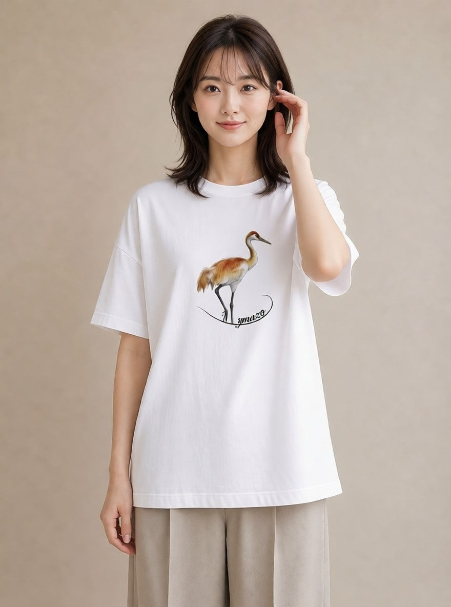 半袖Tシャツ レディース ハシビロコウ 動物 アニマル イラスト カフェコーデ 夏コーデ 通学 白T YMAZO