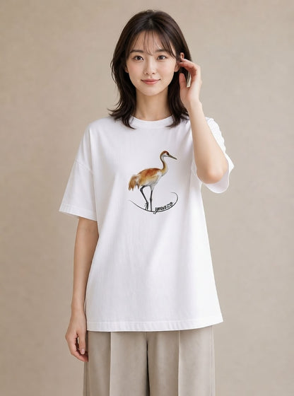 半袖Tシャツ レディース ハシビロコウ 動物 アニマル イラスト カフェコーデ 夏コーデ 通学 白T YMAZO