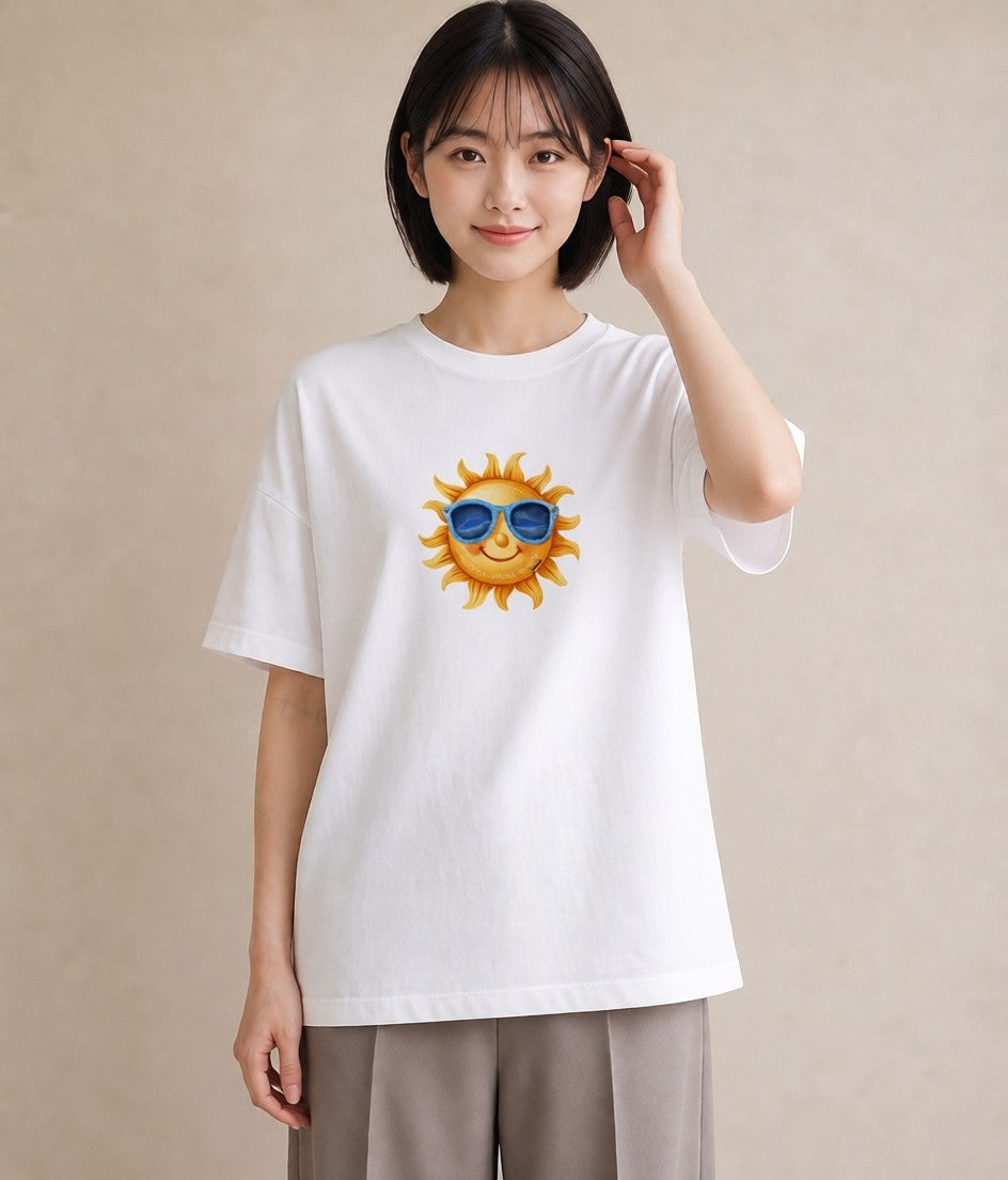 グラフィックTシャツ レディース 太陽 星空 宇宙 イラスト ガーリー 夏コーデ 通学 白T YMAZO