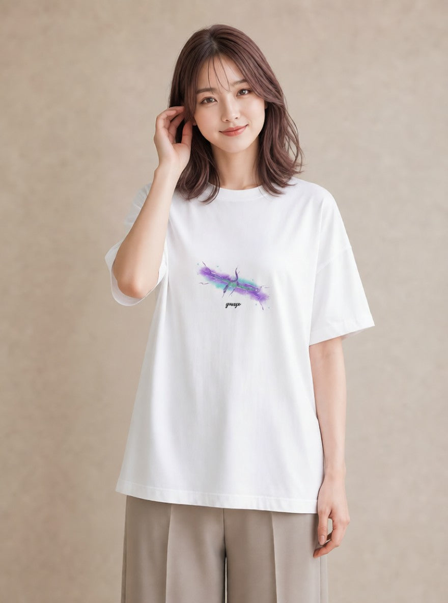 グラフィックTシャツ レディース 水瓶座 星空 宇宙 イラスト ボタニカル 海 カフェ巡り 白T YMAZO