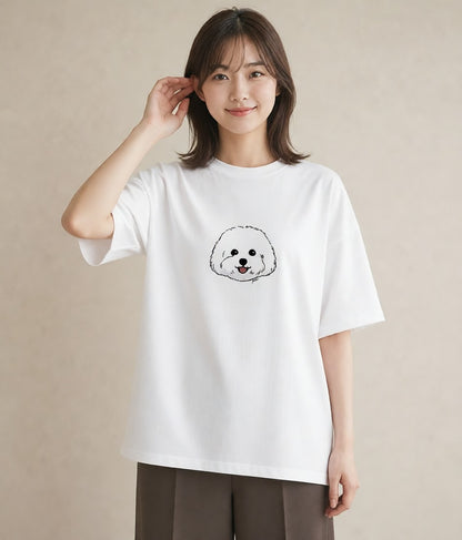 デザインTシャツ レディース ビションフリーゼ 犬 いぬ イラスト きれいめ 帰省 ラフ 白T YMAZO