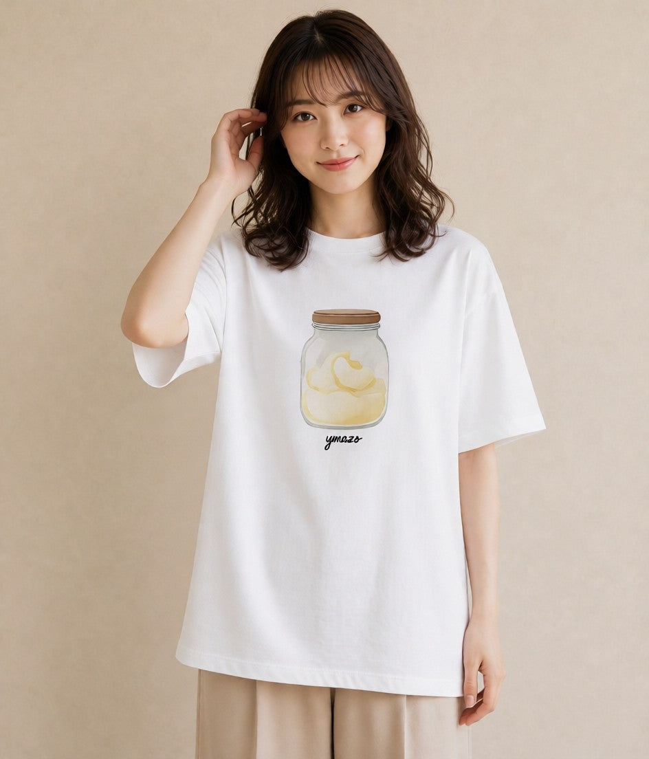 半袖Tシャツ レディース プリン 食べ物 フード イラスト ボタニカル 通学 誕生日プレゼント 白T YMAZO