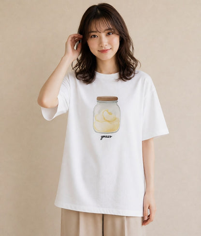 半袖Tシャツ レディース プリン 食べ物 フード イラスト ボタニカル 通学 誕生日プレゼント 白T YMAZO