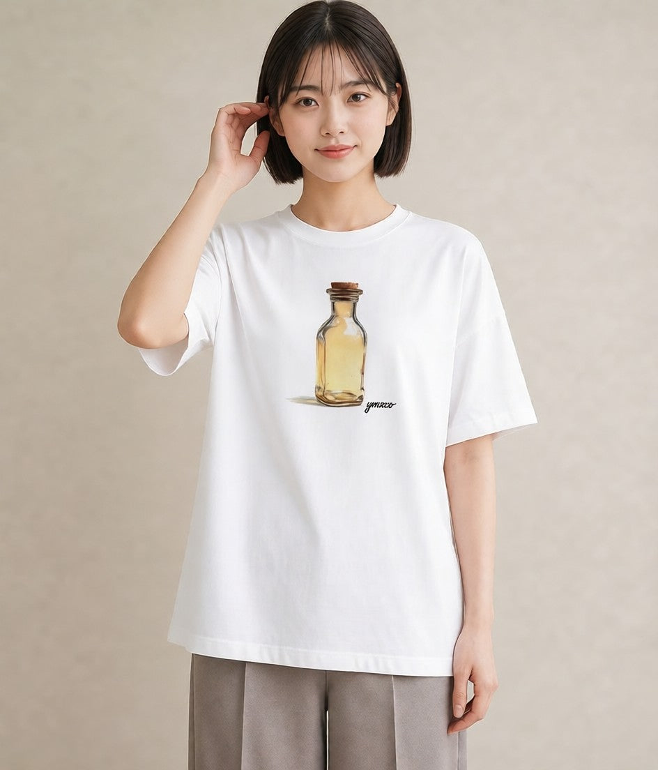 デザインTシャツ レディース ガラス瓶 小枝 ボタニカル ナチュラル アンティーク イラスト ヴィンテージ風 クリスマス 旅行 白T YMAZO