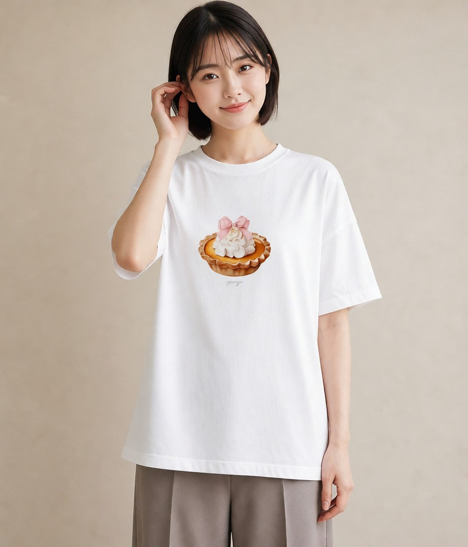 デザインTシャツ レディース プリン 食べ物 フード イラスト こなれ感 送別ギフト 通勤 白T YMAZO