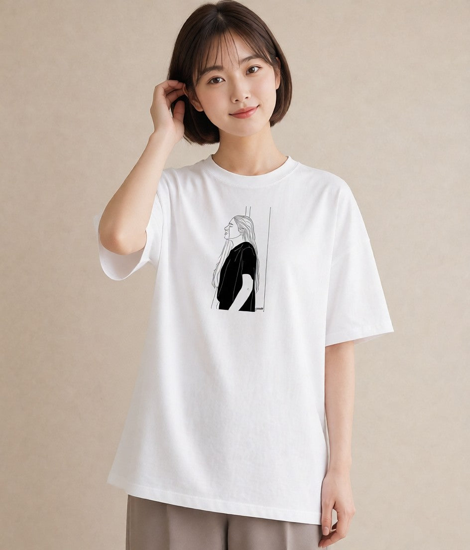 Tシャツ レディース 女の子 ガール 後ろ姿 イラスト ラフ 散歩 お出かけ 白T YMAZO