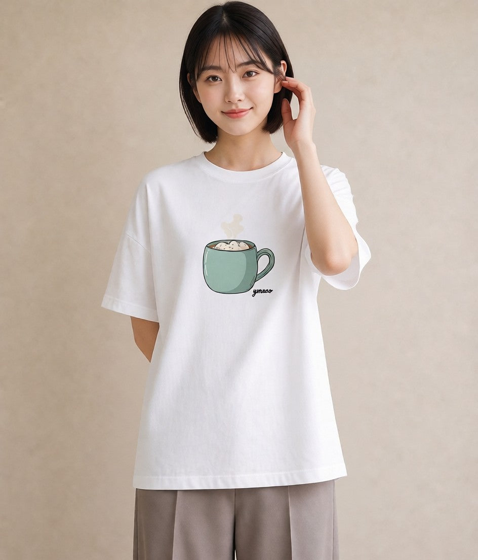Tシャツ レディース 抹茶 食べ物 フード イラスト ママ カフェ服 白T YMAZO