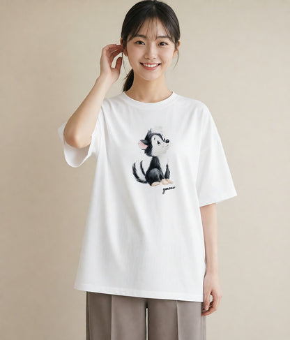 デザインTシャツ レディース わんこ 犬 いぬ イラスト ゆるコーデ 在宅 公園 白T YMAZO
