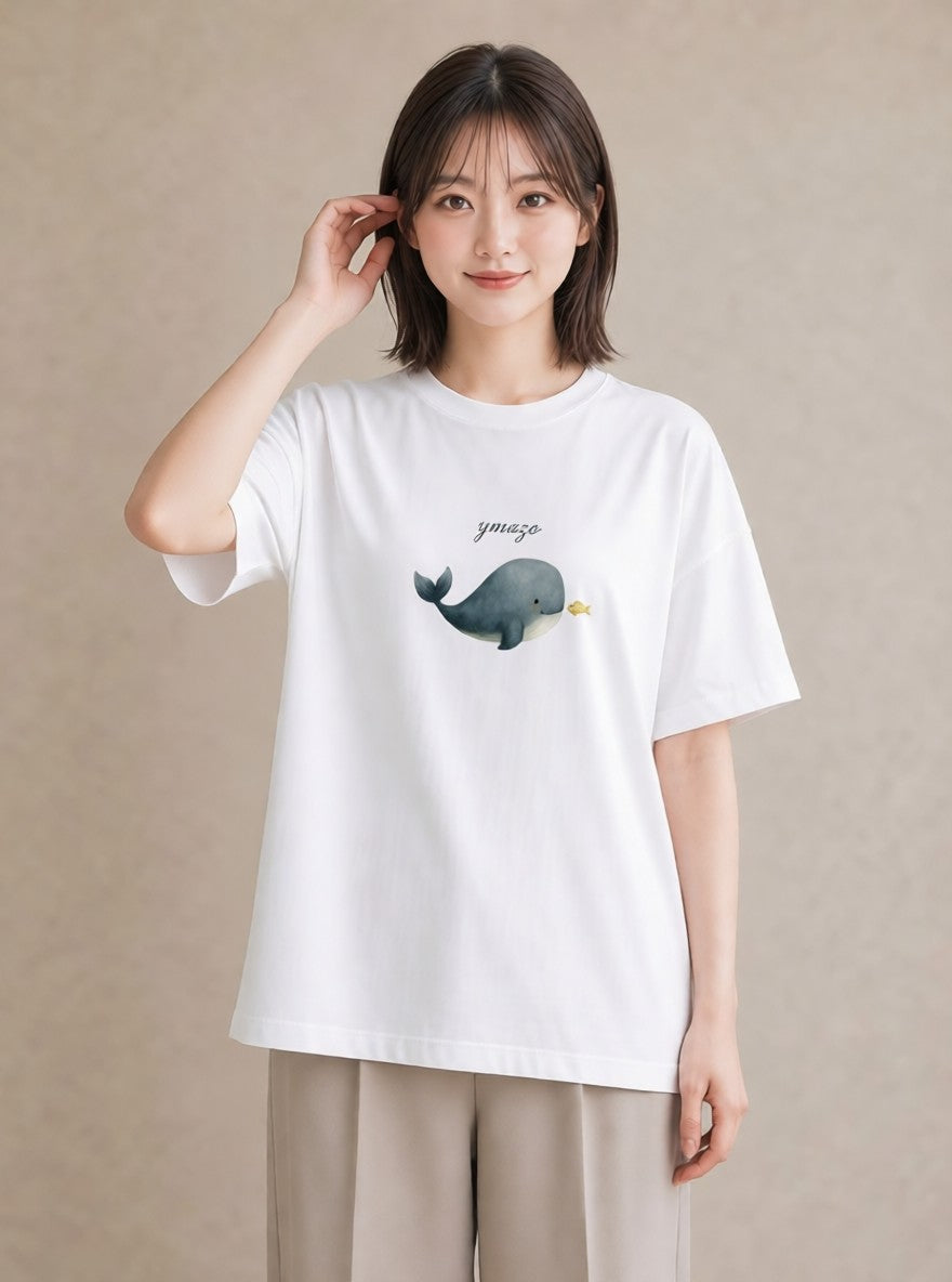 半袖Tシャツ レディース クジラ 海の生き物 海 イラスト 普段使い 20代 カジュアルコーデ 白T YMAZO
