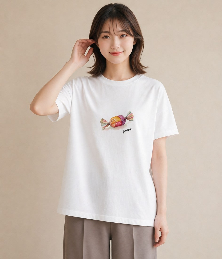 デザインTシャツ レディース だんご 食べ物 フード イラスト 水彩風 在宅 公園 白T YMAZO