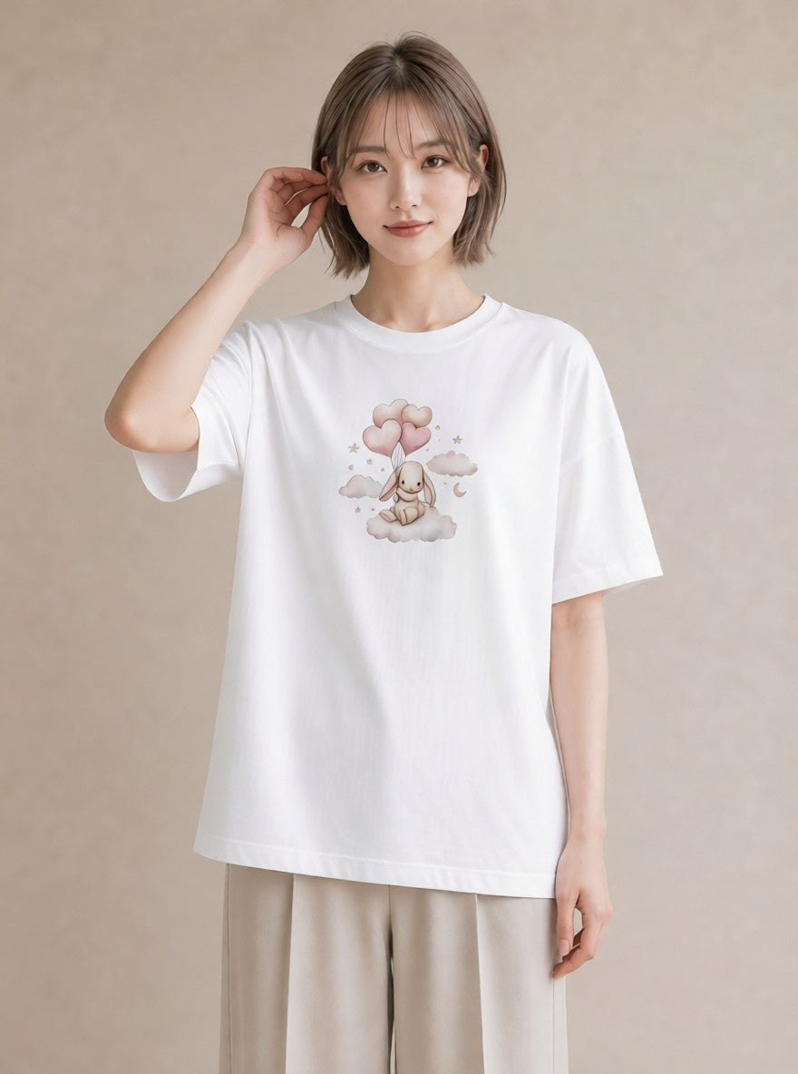 半袖Tシャツ レディース わたあめ 食べ物 フード イラスト 線画 デイリーウェア 休日 白T YMAZO