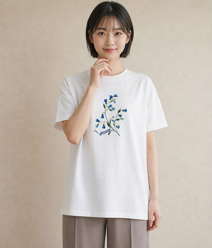 半袖Tシャツ レディース すずらん 花 花柄 イラスト シック ラフ レイヤード 白T