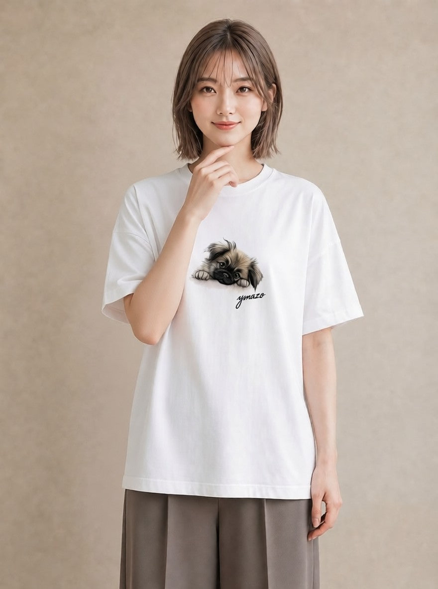 半袖Tシャツ レディース わんちゃん 犬 いぬ イラスト 普段使い 通学 誕生日プレゼント 白T YMAZO