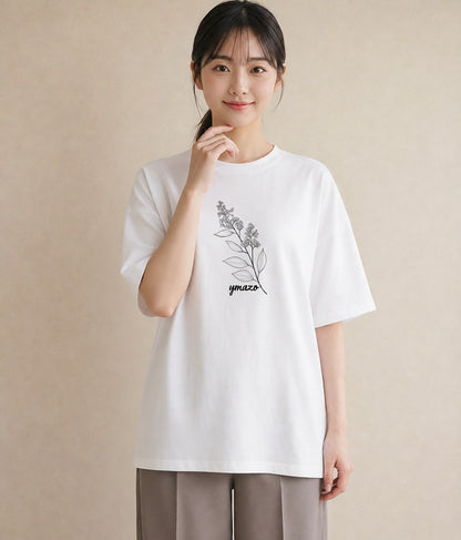 グラフィックTシャツ レディース さくら 桜 桜の枝 イラスト ラフ 送別ギフト 通勤 白T YMAZO