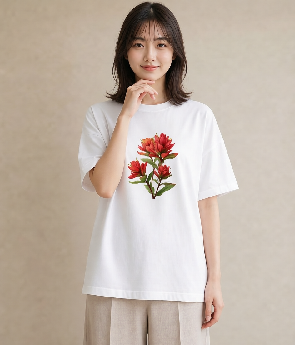 デザインTシャツ レディース 彼岸花 花 花柄 イラスト 淡色 散歩 お出かけ 白T YMAZO