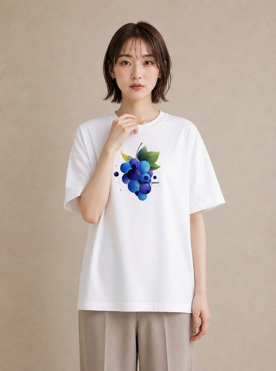 Tシャツ レディース ブルーベリー 食べ物 フード イラスト 北欧風 敬老の日 ホワイトデー 白T YMAZO