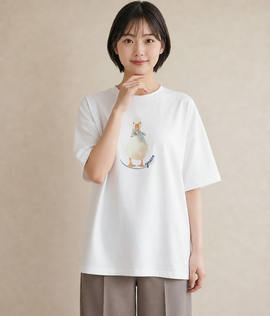 Tシャツ レディース ハクチョウ 動物 アニマル イラスト アート風 帰省 ラフ 白T YMAZO