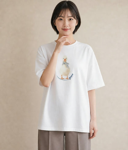 Tシャツ レディース ハクチョウ 動物 アニマル イラスト アート風 帰省 ラフ 白T YMAZO