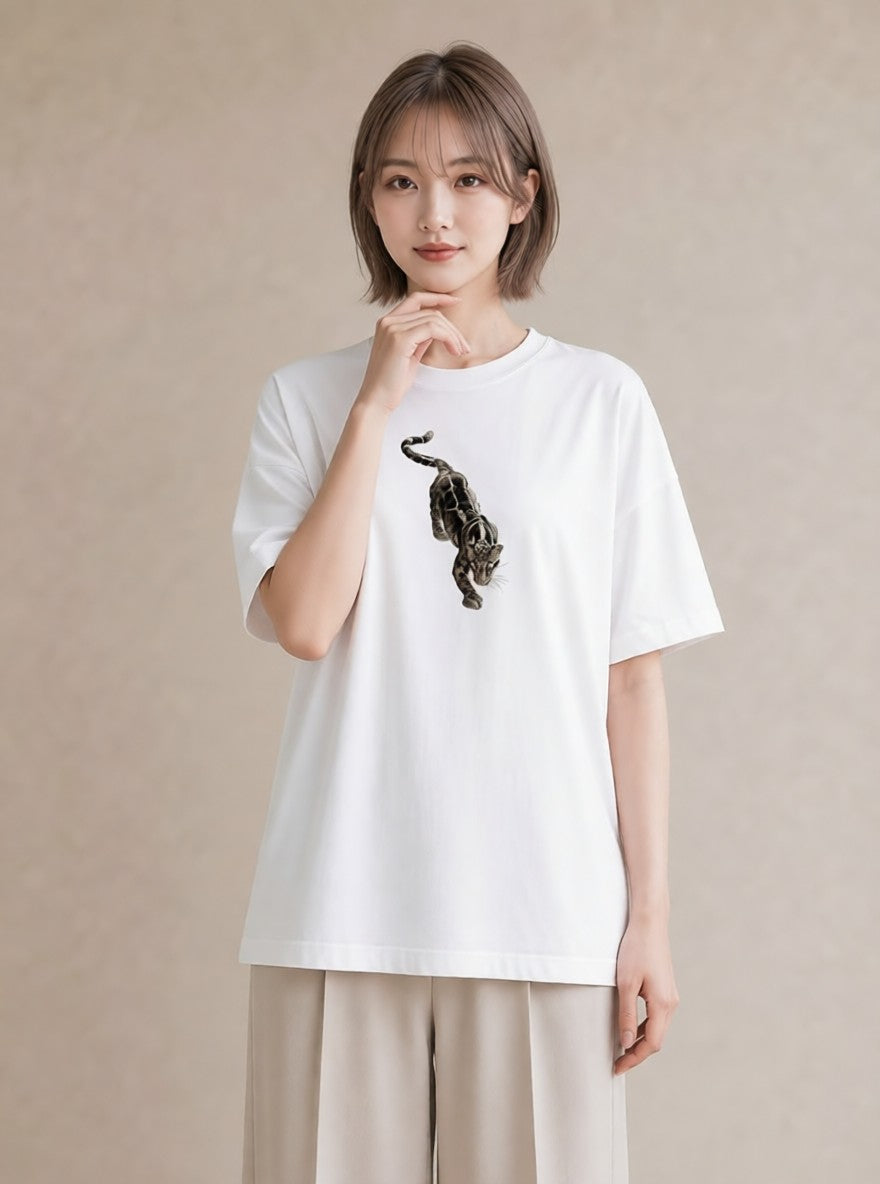 半袖Tシャツ レディース ベンガル 猫 ねこ イラスト カフェコーデ ペアコーデ 秋コーデ 白T YMAZO