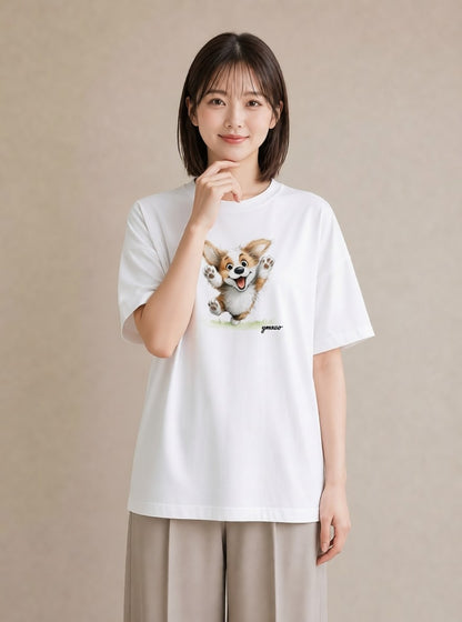 グラフィックTシャツ レディース わんこ 犬 いぬ イラスト 韓国風 敬老の日 ホワイトデー 白T YMAZO