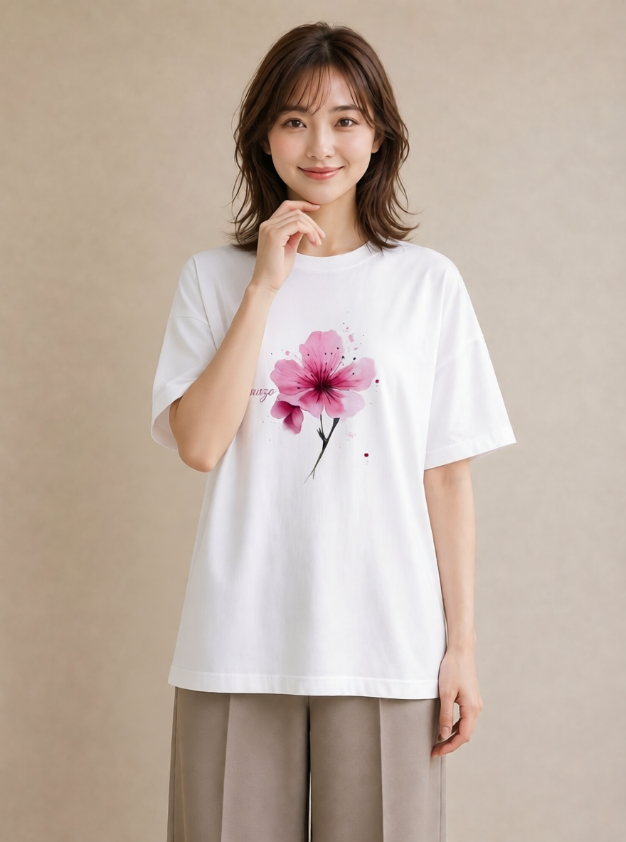 グラフィックTシャツ レディース 梅 花 花柄 イラスト 旅行コーデ 旅行用 海 白T YMAZO