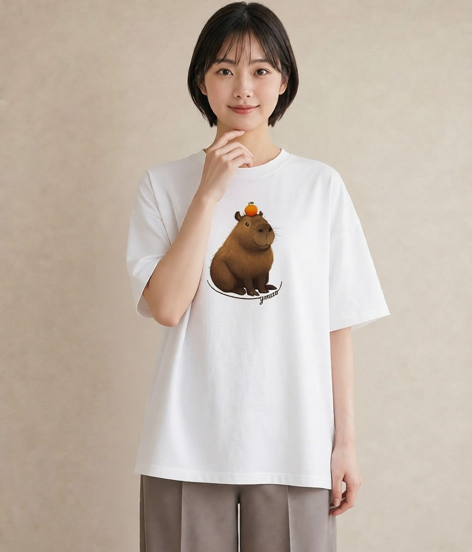 プリントTシャツ レディース カピバラ かぴばら 動物 アニマル イラスト 普段使い 母の日 ビーチ 白T YMAZO