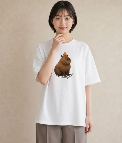 プリントTシャツ レディース カピバラ かぴばら 動物 アニマル イラスト 普段使い 母の日 ビーチ 白T YMAZO
