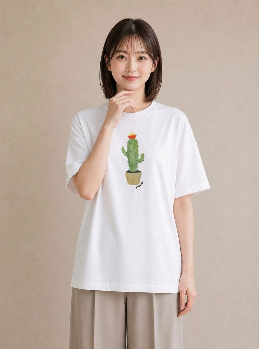 プリントTシャツ レディース サボテン 植物 ボタニカル イラスト デート 帰省 白T YMAZO