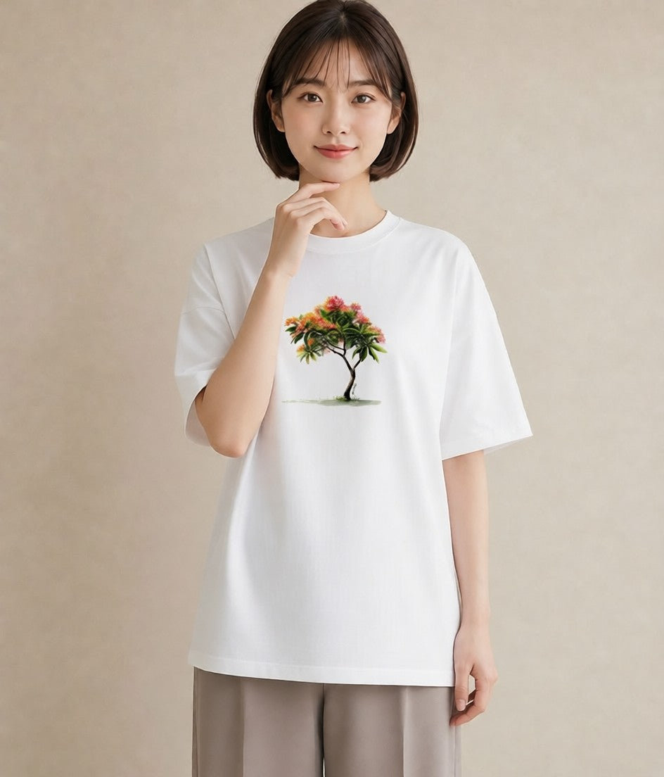 プリントTシャツ レディース 木 植物 ボタニカル イラスト 可愛い 散歩 お出かけ 白T YMAZO