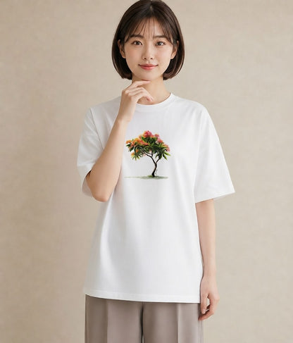 プリントTシャツ レディース 木 植物 ボタニカル イラスト 可愛い 散歩 お出かけ 白T YMAZO