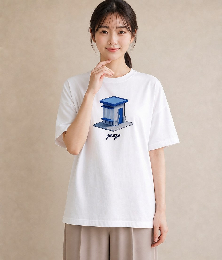 グラフィックTシャツ レディース 駅のホーム ローカル線 駅 ナチュラル アンティーク イラスト 水彩風 友達ギフト 部屋着 白T YMAZO