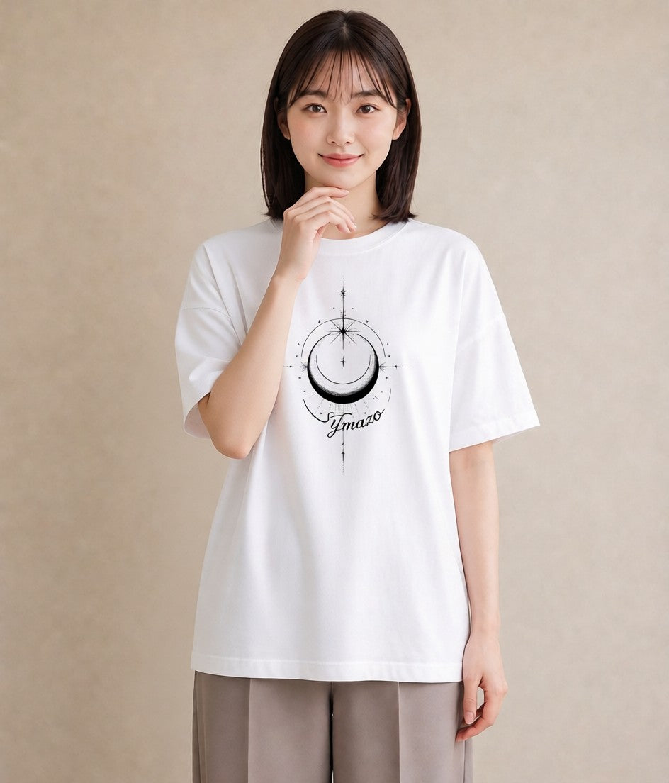半袖Tシャツ レディース 月と星 星空 ムーン イラスト お洒落 買い物 夏コーデ 白T YMAZO