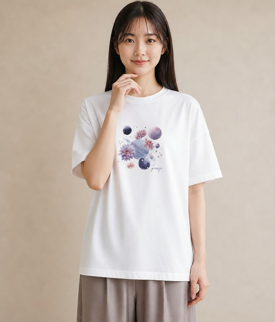 デザインTシャツ レディース 水瓶座 星空 宇宙 イラスト ナチュラル デート 帰省 白T YMAZO