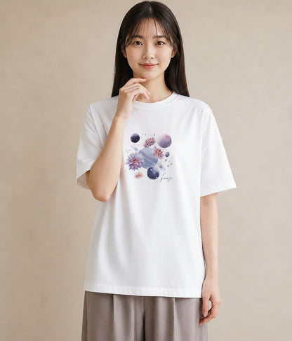 デザインTシャツ レディース 水瓶座 星空 宇宙 イラスト ナチュラル デート 帰省 白T YMAZO