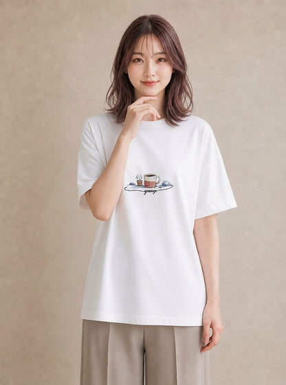 Tシャツ レディース エスプレッソ 食べ物 フード イラスト ヴィンテージ風 春服 ミセス 白T YMAZO