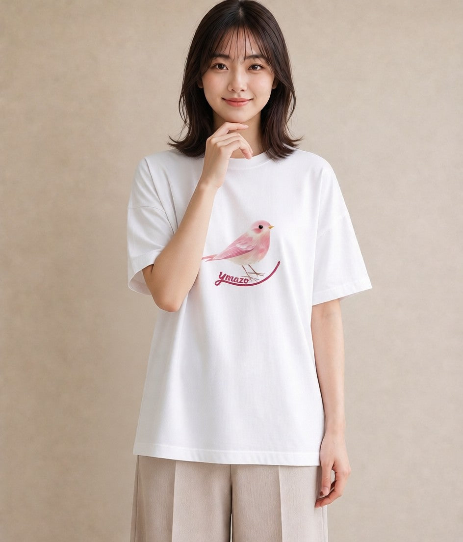 Tシャツ レディース 小鳥 ペット 動物 イラスト ガーリー ラフ レイヤード 白T YMAZO