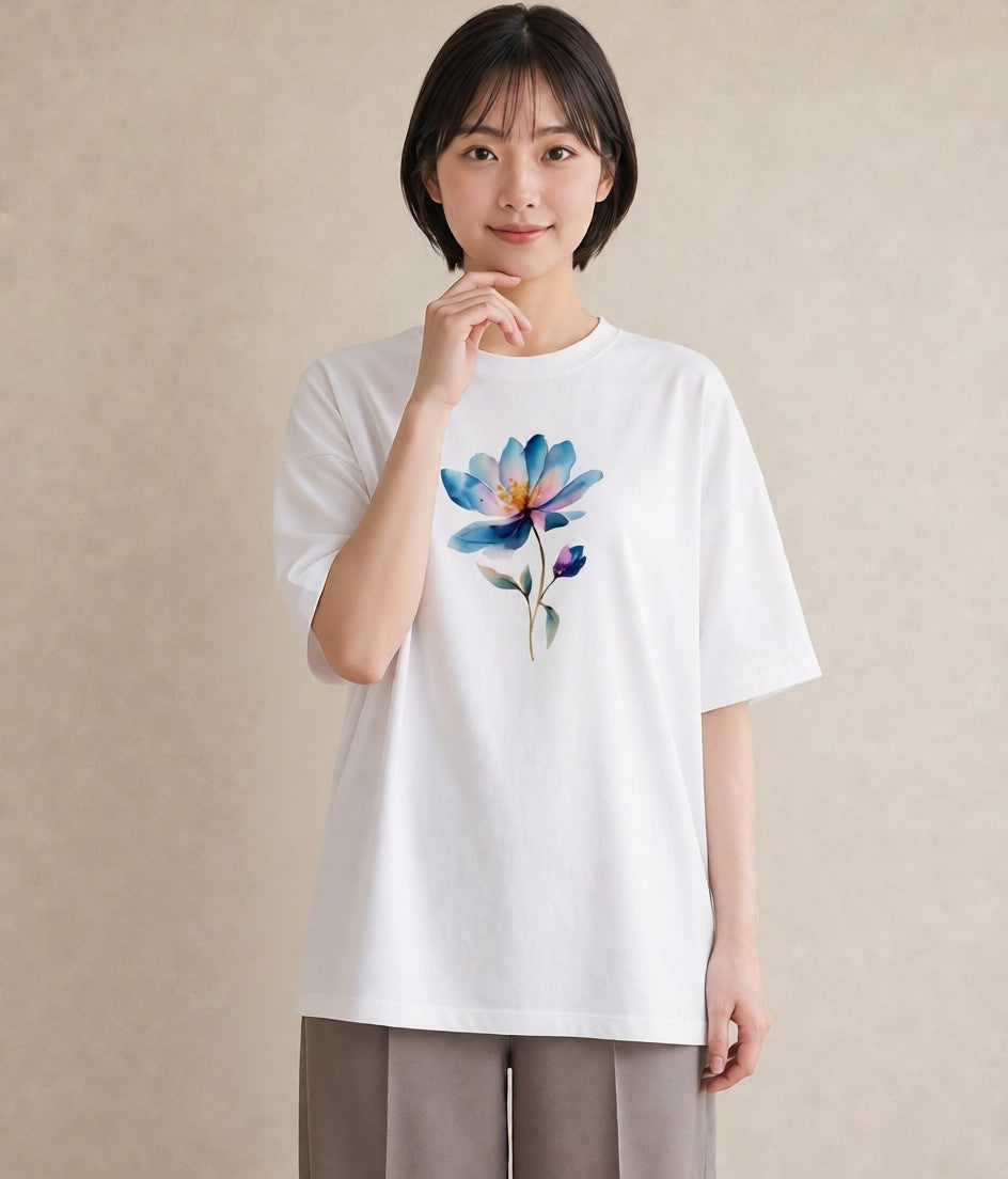 半袖Tシャツ レディース コスモス 秋桜 花 花柄 イラスト ボタニカル 母の日 ビーチ 白T YMAZO