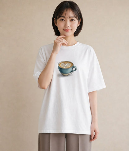 デザインTシャツ レディース カフェオレ 食べ物 フード イラスト 韓国風 海 カフェ巡り 白T YMAZO